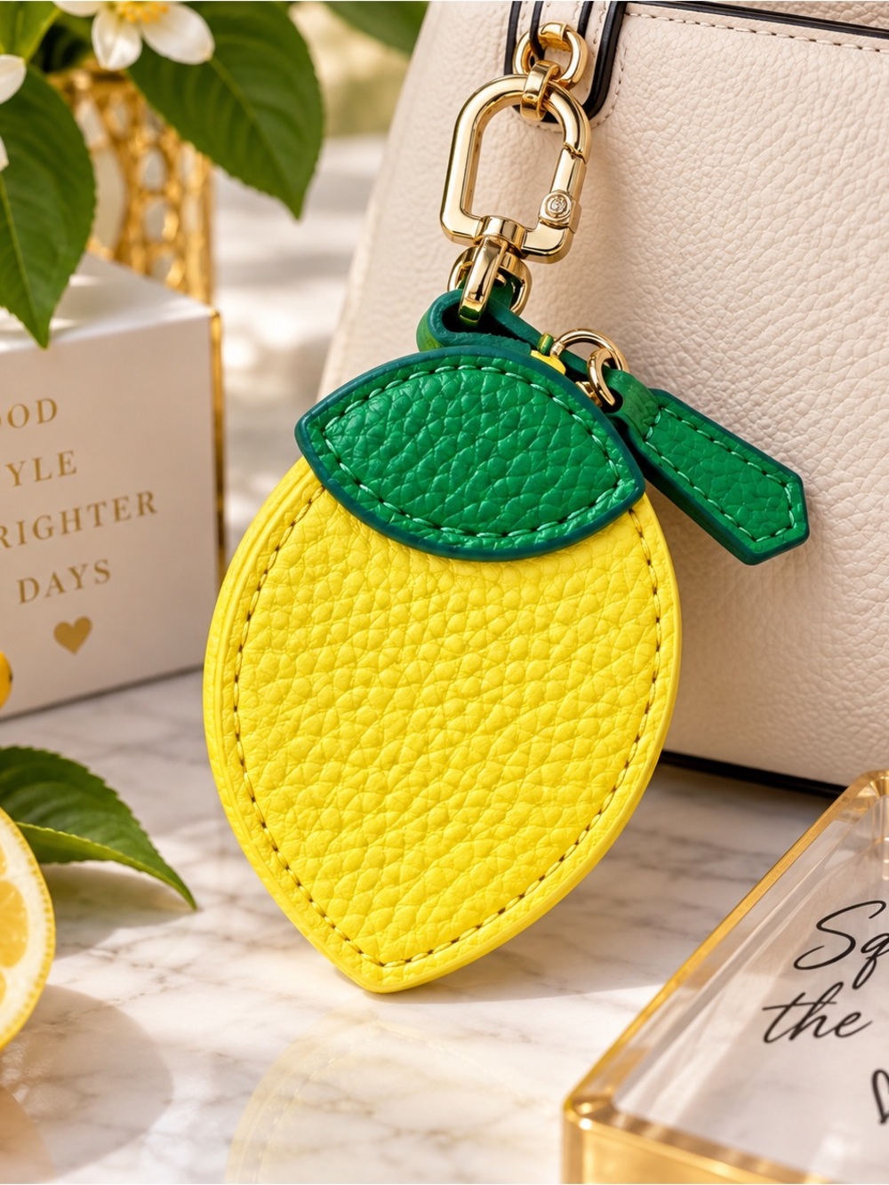Lemon Bag Charm Coin Purse – Yellow & Green Zippered Keychain